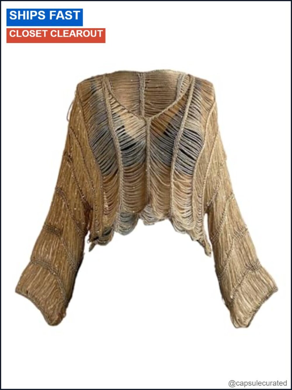 Hollow Out Sequin Long Sleeve Knit Scallop Trim Pullover Sweater